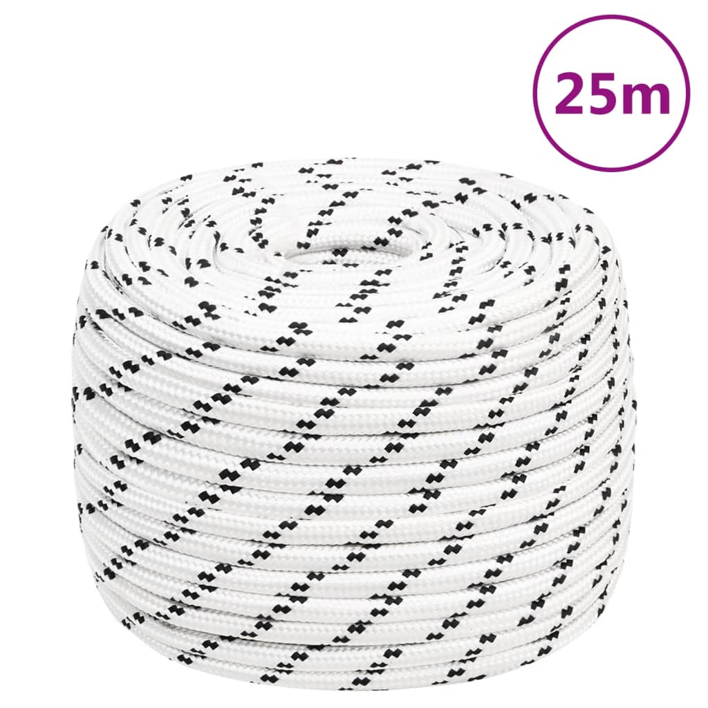 vidaXL Båtlina flätad vit 12 mm x 25 m polyester