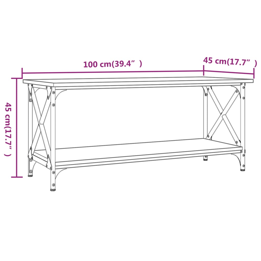 vidaXL Soffbord brun ek 100x45x45 cm konstruerat trä och järn