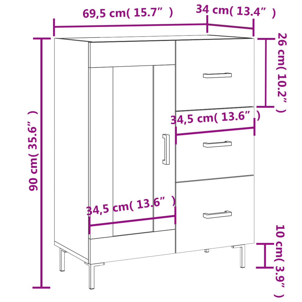 vidaXL Skänk betonggrå 69,5x34x90 cm konstruerat trä