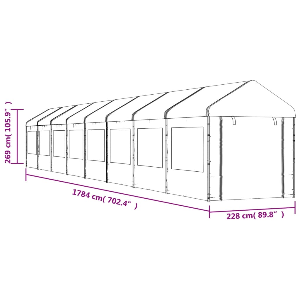 vidaXL Paviljong med tak vit 17,84x2,28x2,69 m polyeten