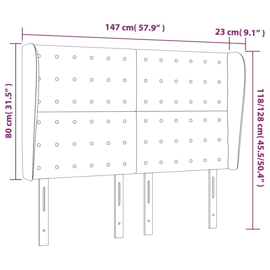 vidaXL Sänggavel med kanter mörkgrå 147x23x118/128 cm tyg