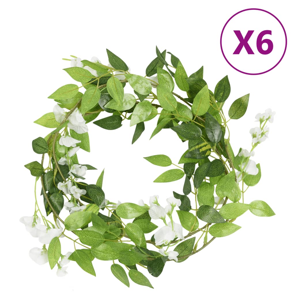 vidaXL Julkransar med blommor 6 st vit 200 cm