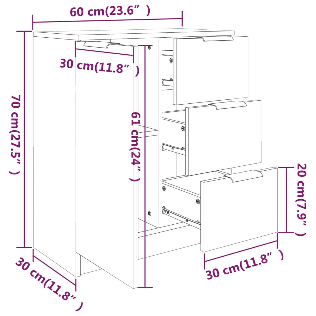 vidaXL Skänk vit 60x30x70 cm konstruerat trä