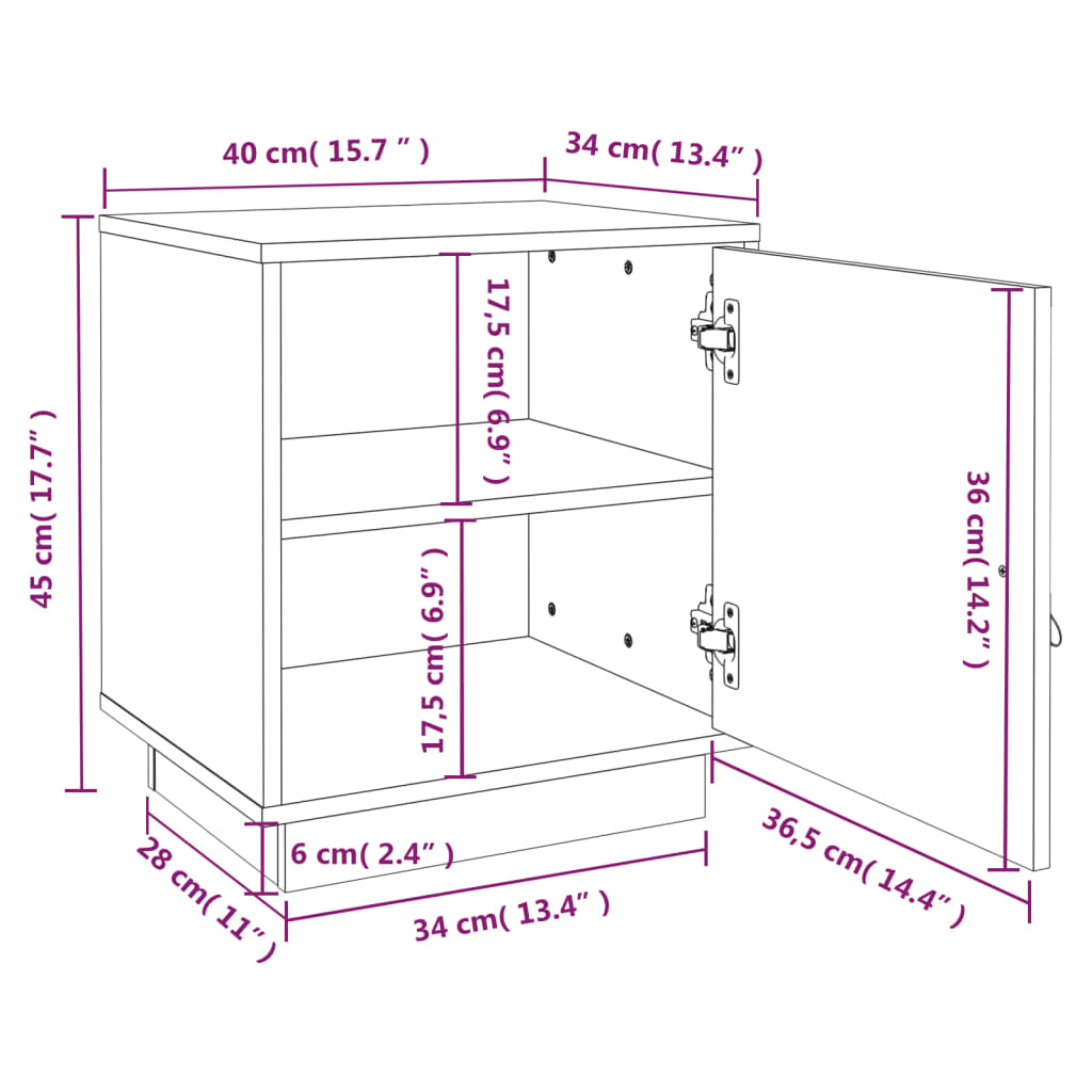 vidaXL Sängbord 2 st grå 40x34x45 cm massivt furuträ