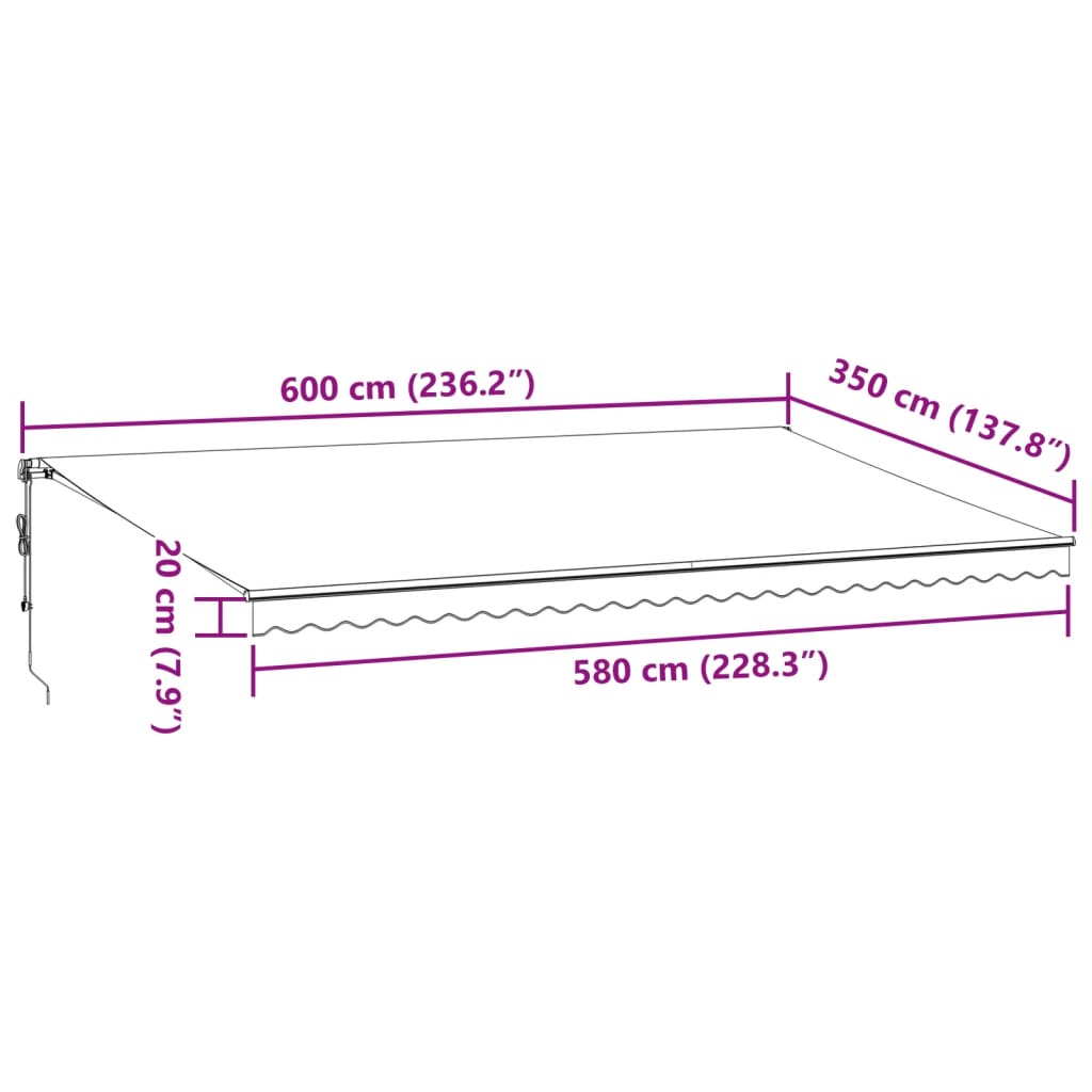 vidaXL Markis automatiskt infällbar med LEDs vinröd 600x350 cm