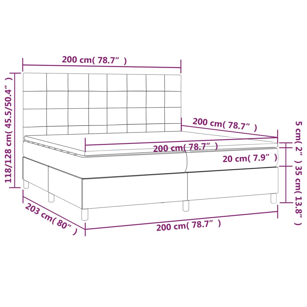 vidaXL Ramsäng med madrass rosa & LED 200x200 cm sammet