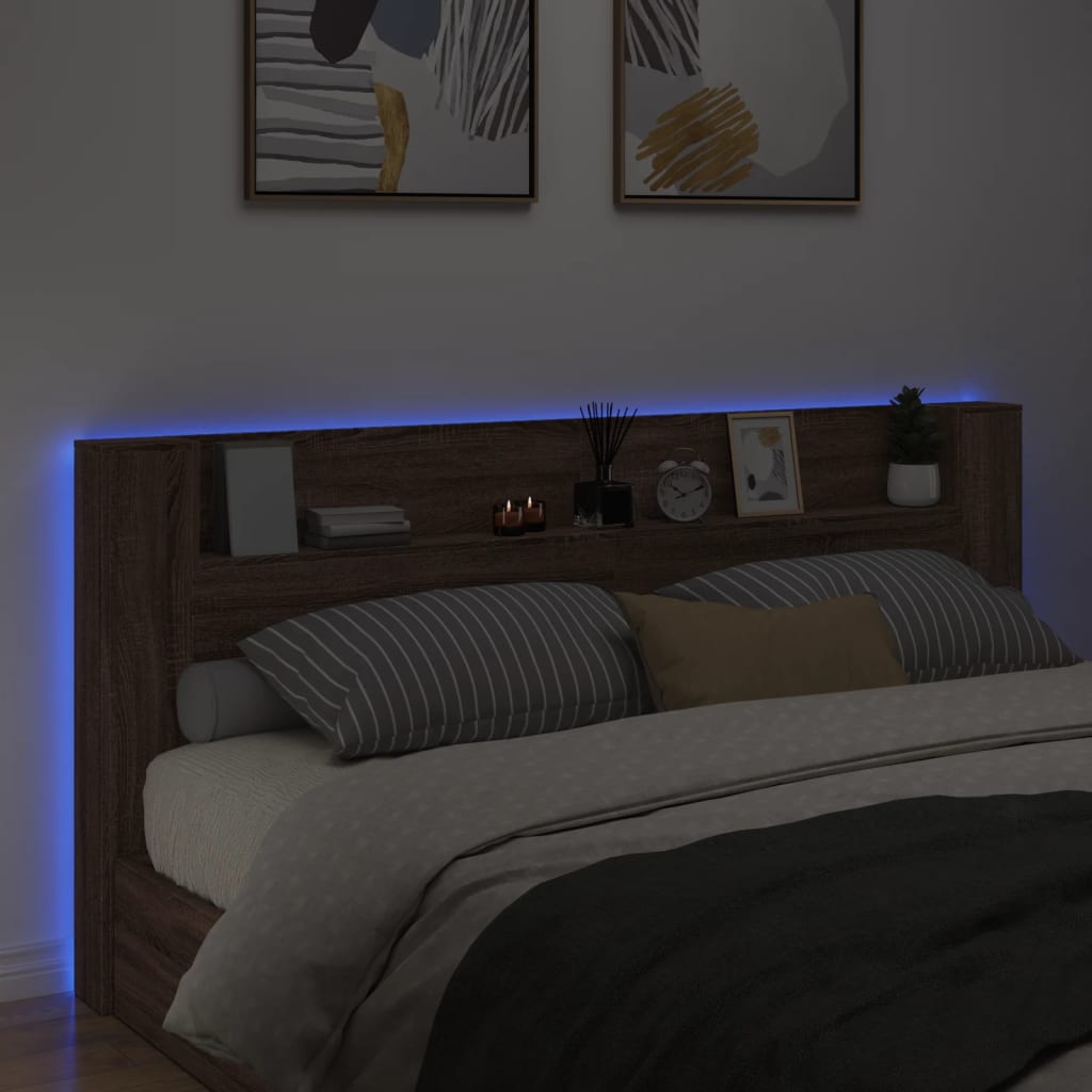 vidaXL Sänggavel med LED brun ek 220x16,5x103,5 cm
