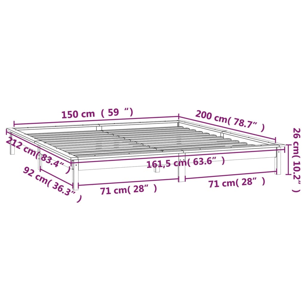 vidaXL Sängram LED honungsbrun 150x200 cm massivt trä