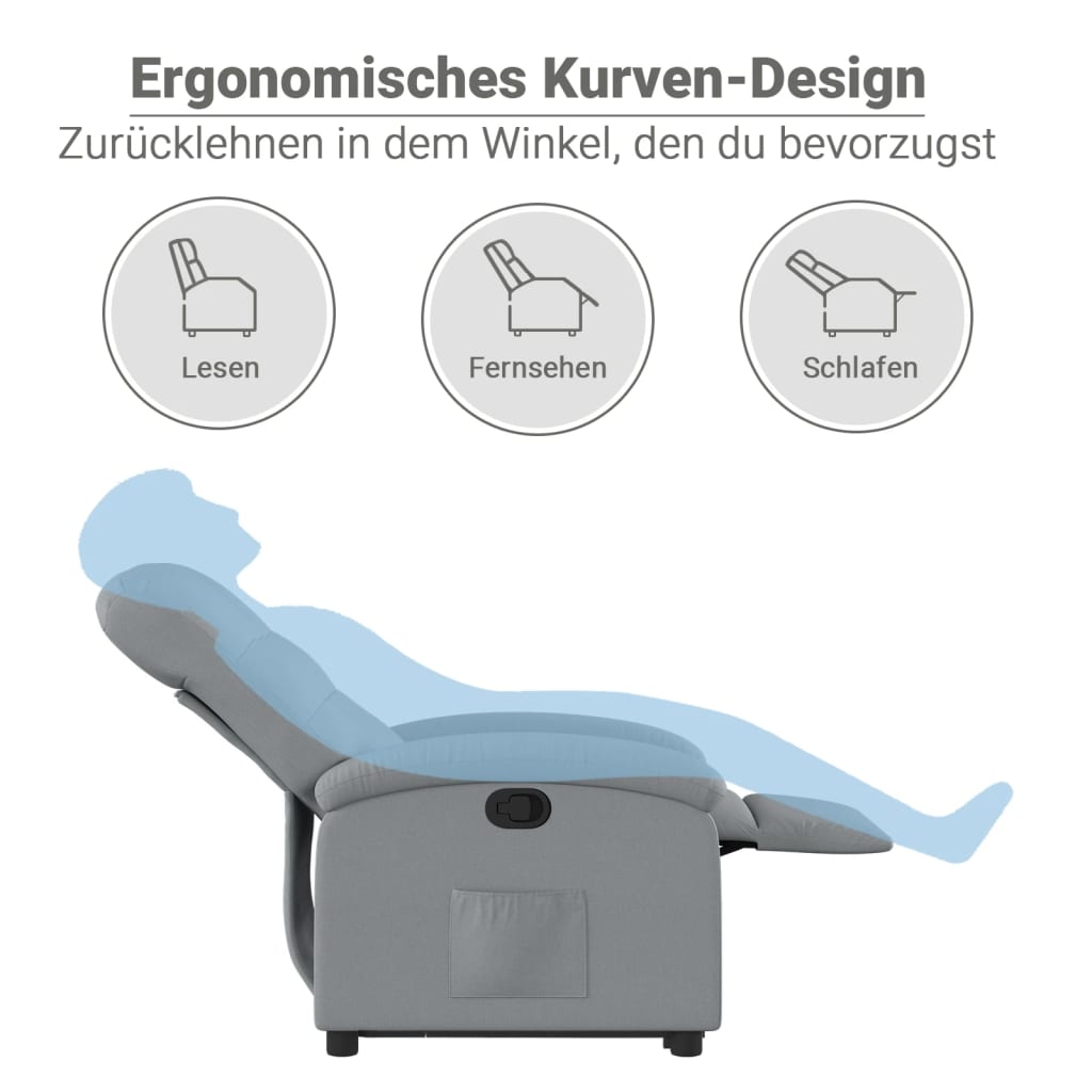 vidaXL Reclinerfåtölj med uppresningshjälp ljusgrå tyg