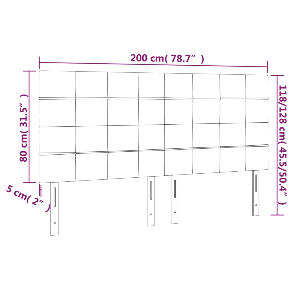 vidaXL Sänggavel LED svart 200x5x118/128 cm tyg