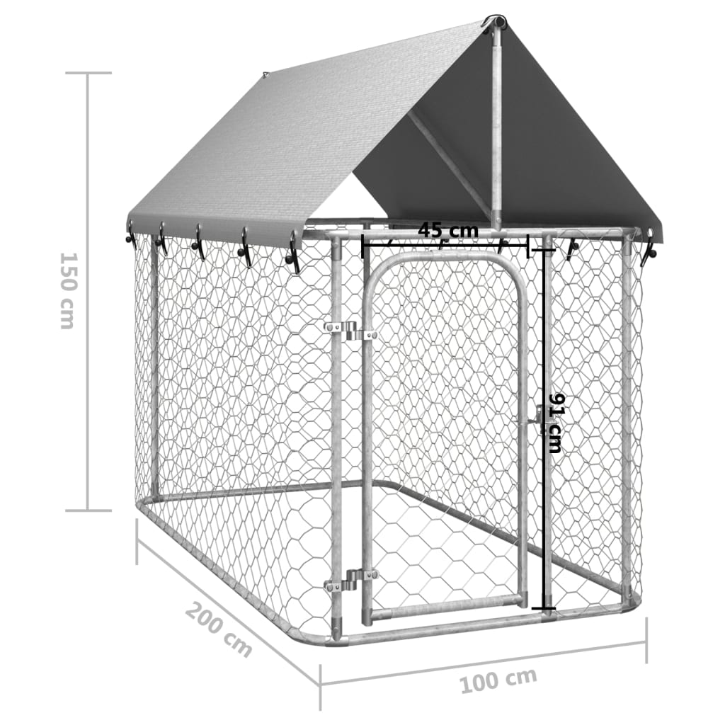 vidaXL Hundgård med tak för utomhusbruk 200x100x150 cm