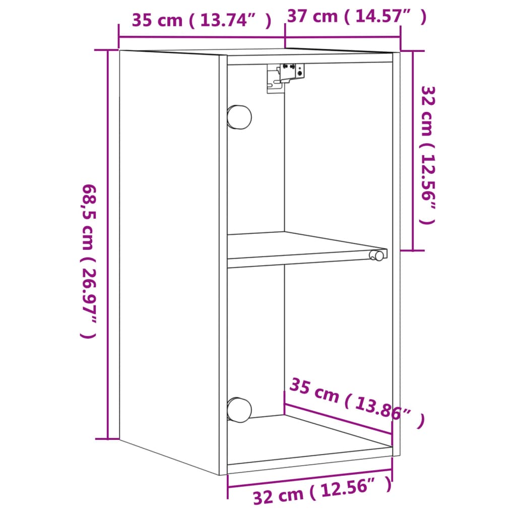 vidaXL Sidoskåp med glasdörrar sonoma-ek 35x37x68,5 cm