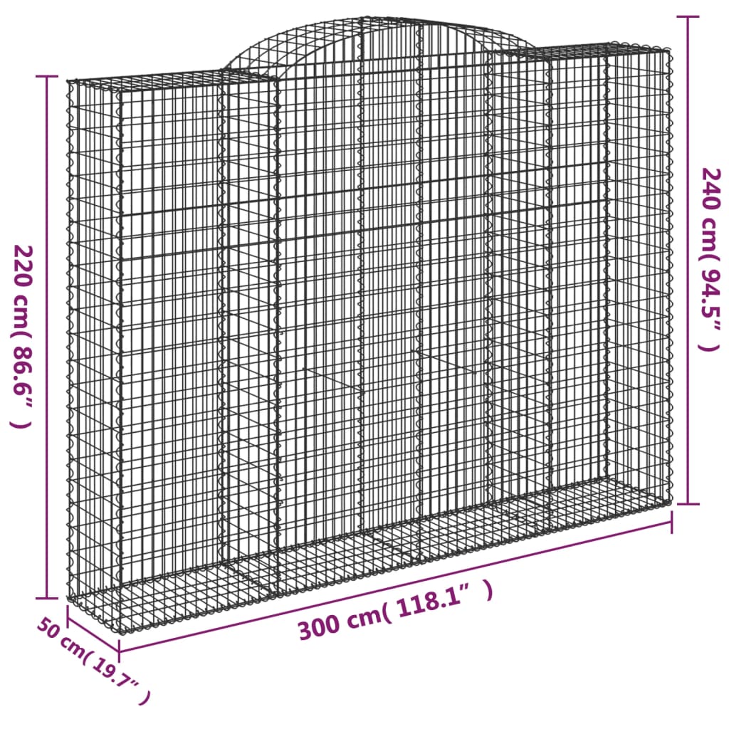 vidaXL Gabioner bågformade 2 st 300x50x220/240 cm galvaniserat järn