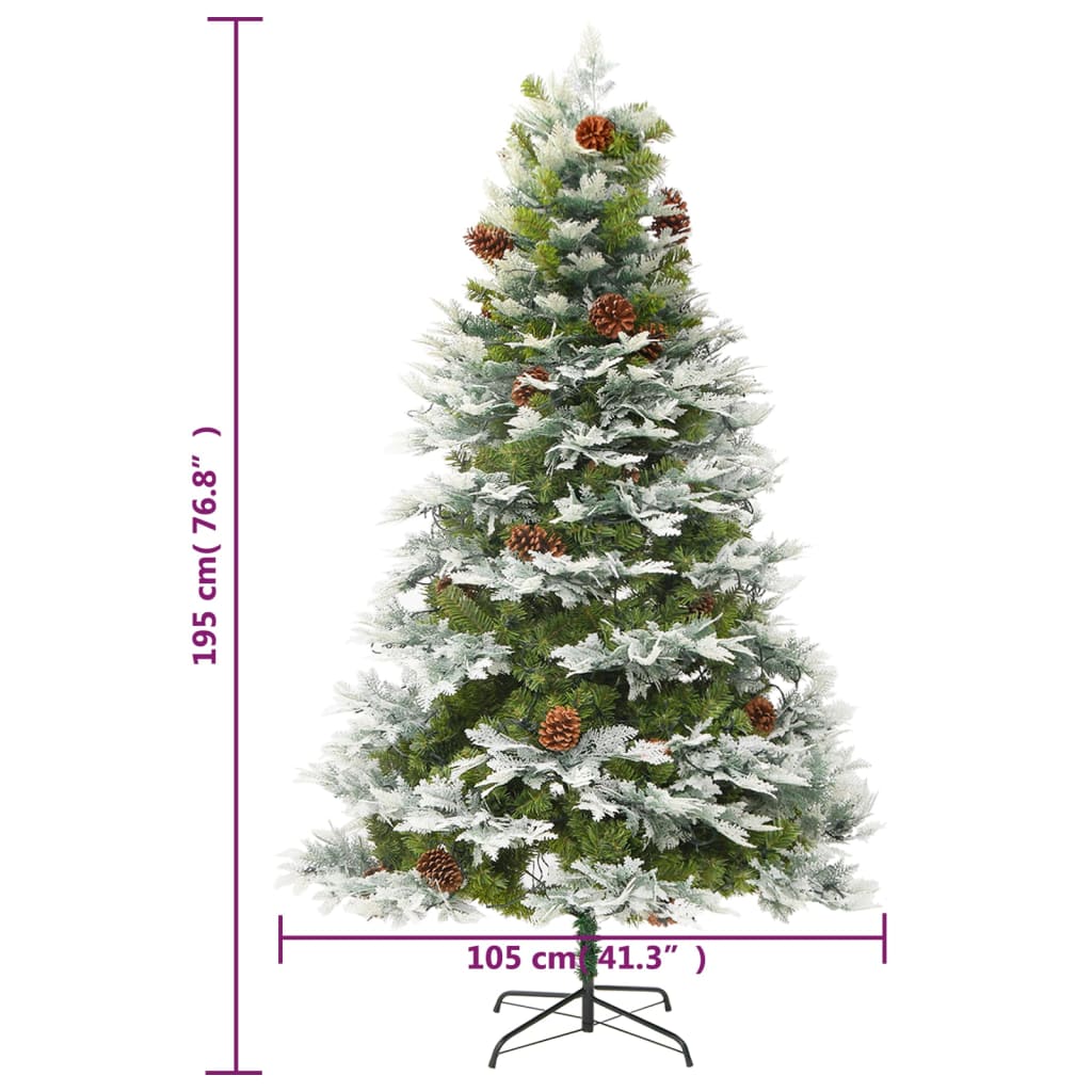 vidaXL Belyst julgran med kottar grön 195 cm PVC&PE