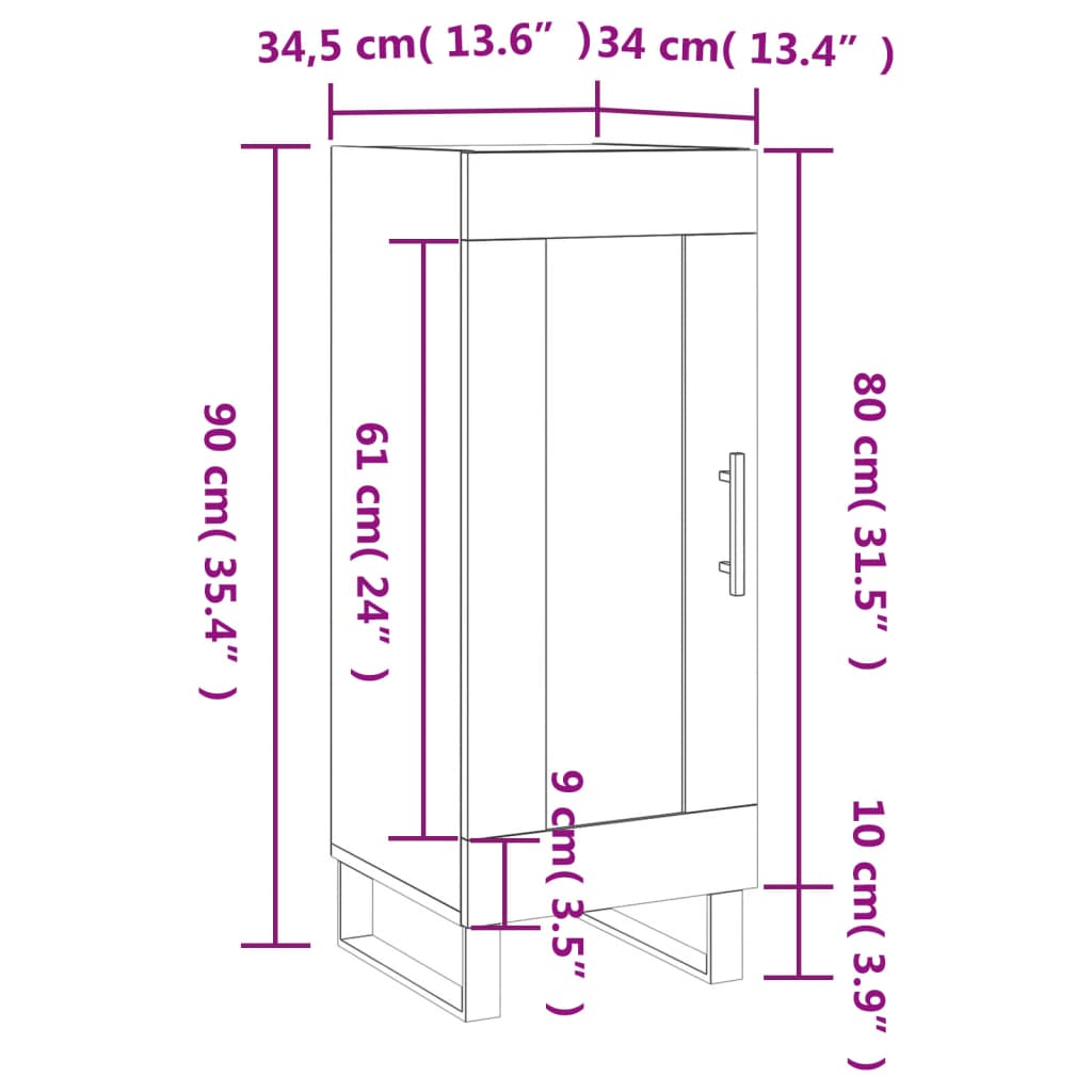 vidaXL Skänk svart 34,5x34x90 cm konstruerat trä