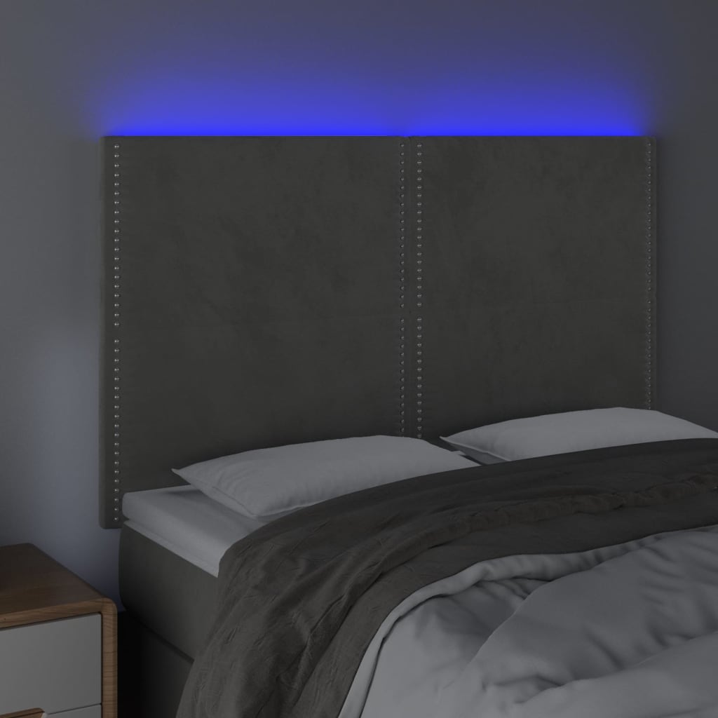 vidaXL Sänggavel LED ljusgrå 144x5x118/128 cm sammet