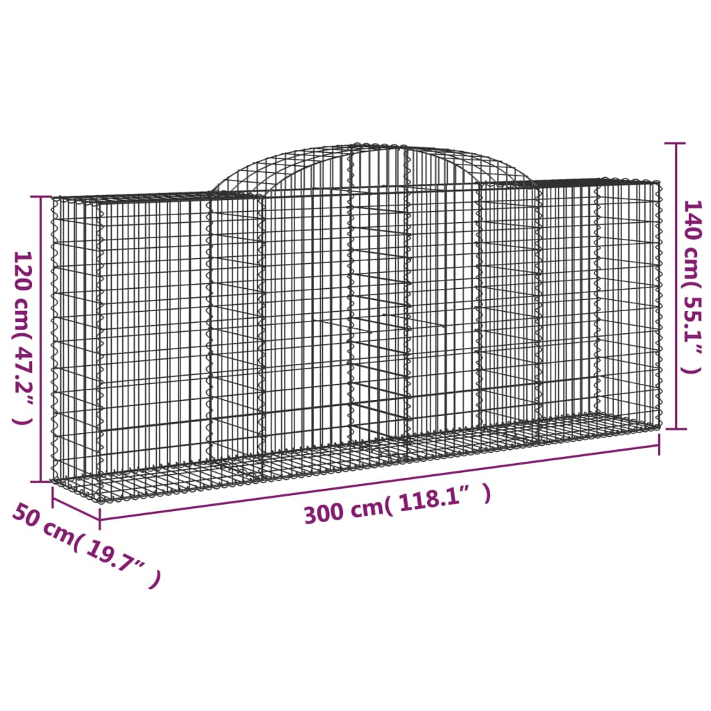 vidaXL Gabioner bågformade 25 st 300x50x120/140 cm galvaniserat järn