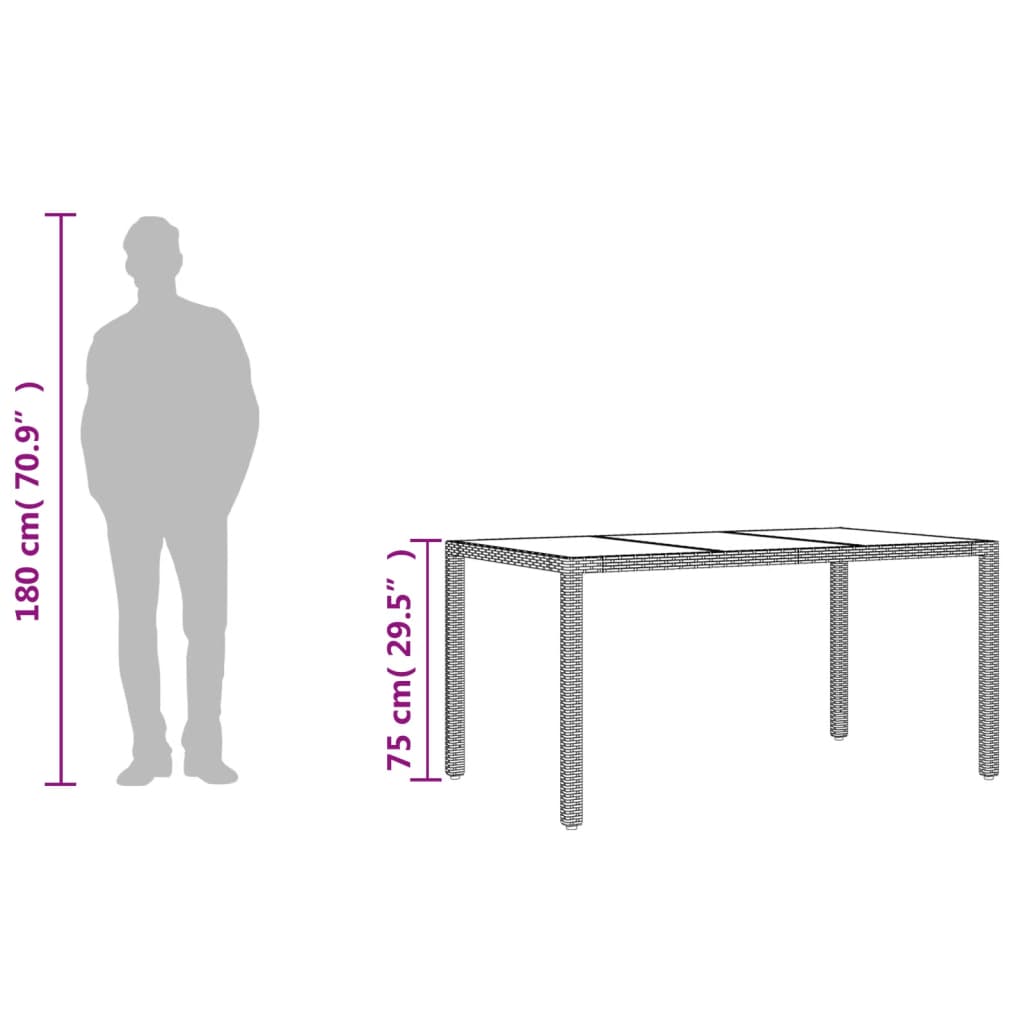 vidaXL Trädgårdsbord med glasskiva grå 150x90x75 cm konstrotting