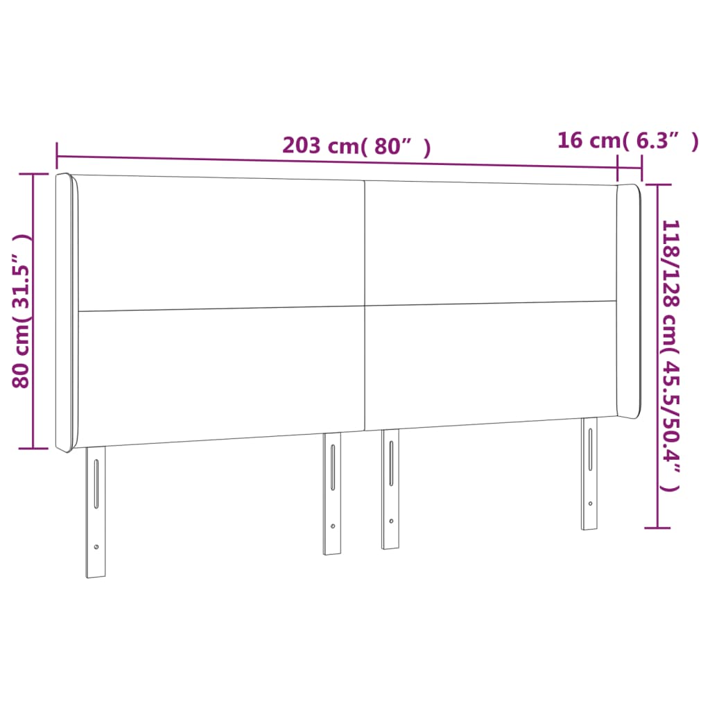 vidaXL Sänggavel LED svart 203x16x118/128 cm sammet