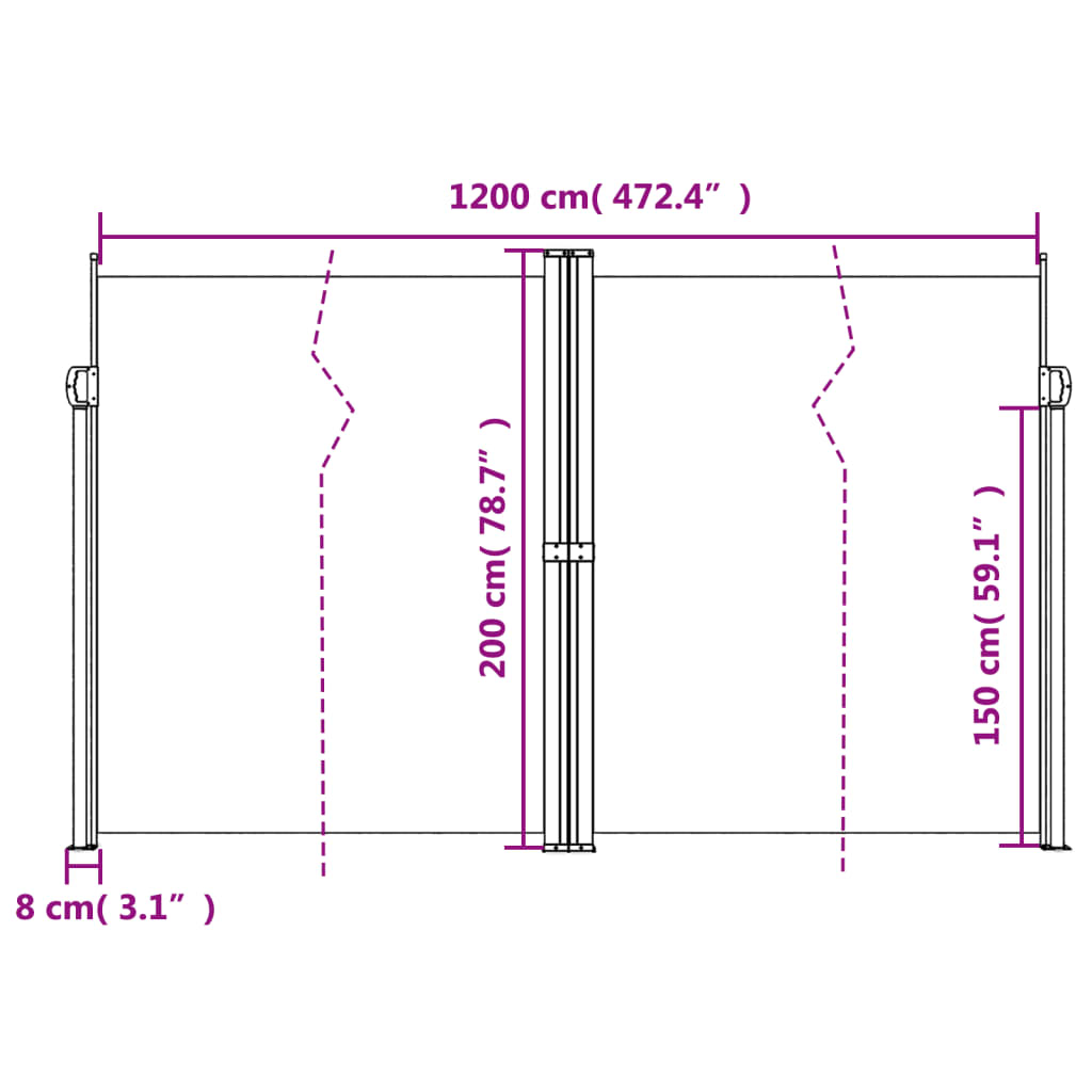 vidaXL Infällbar sidomarkis blå 200x1200 cm