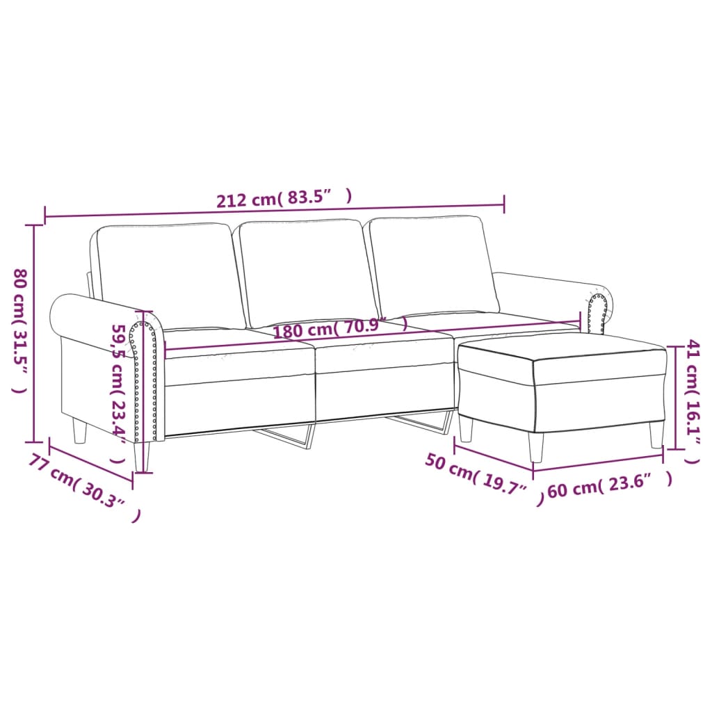 vidaXL 3-sitssoffa med fotpall mörkgrön 180 cm sammet