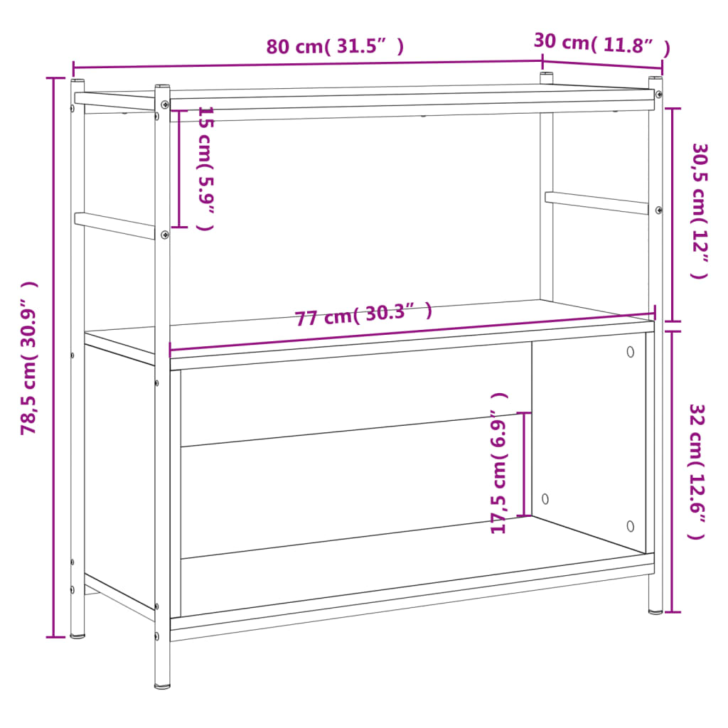 vidaXL Bokhylla sonoma-ek 80x30x78,5 cm konstruerat trä och järn