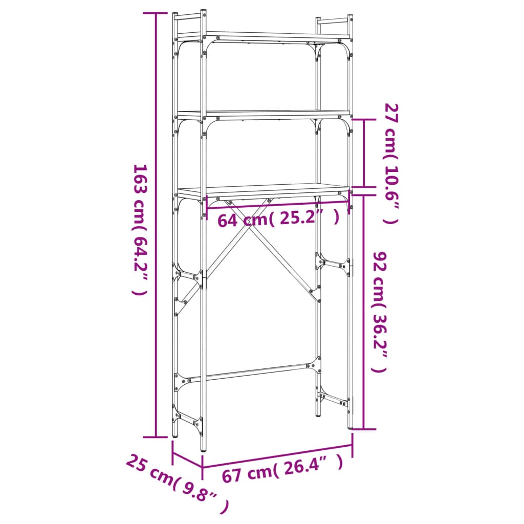 vidaXL Tvättmaskinsskåp sonoma-ek 67x25x163 cm konstruerat trä