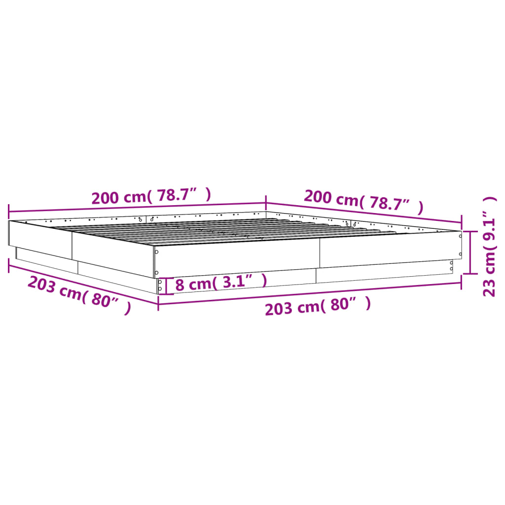 vidaXL Sängram sonoma-ek 200x200 cm konstruerat trä