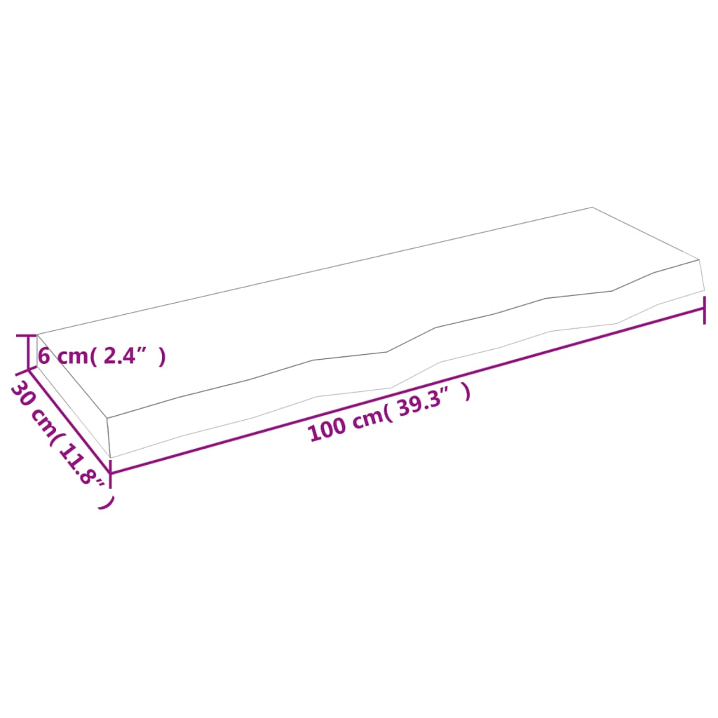 vidaXL Bänkskiva för badrum 100x30x(2-6) cm obehandlat massivt trä