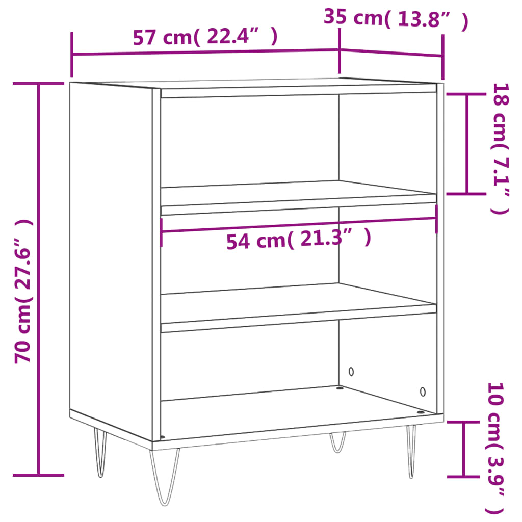 vidaXL Förvaringshylla vit 57x35x70 cm konstruerat trä