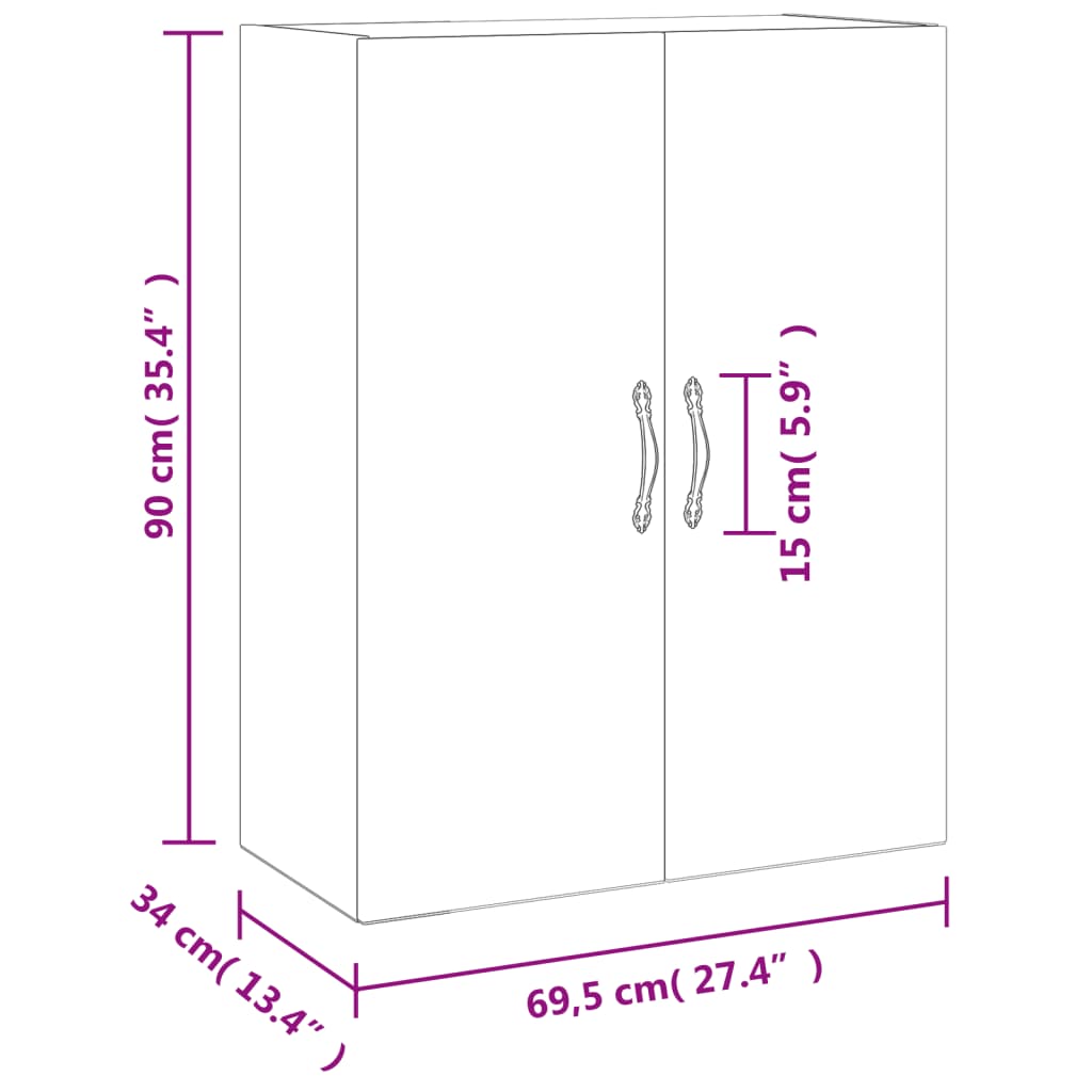 vidaXL Väggskåp rökfärgad ek 69,5x34x90 cm konstruerat trä