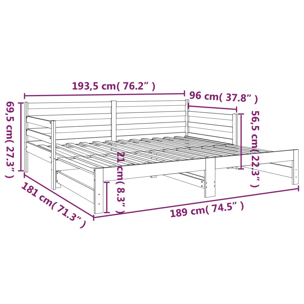 vidaXL Utdragbar dagbädd vit 2x(90x190) cm massiv furu