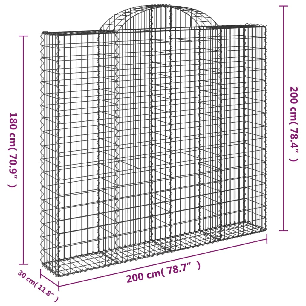 vidaXL Gabioner bågformade 14 st 200x30x180/200 cm galvaniserat järn