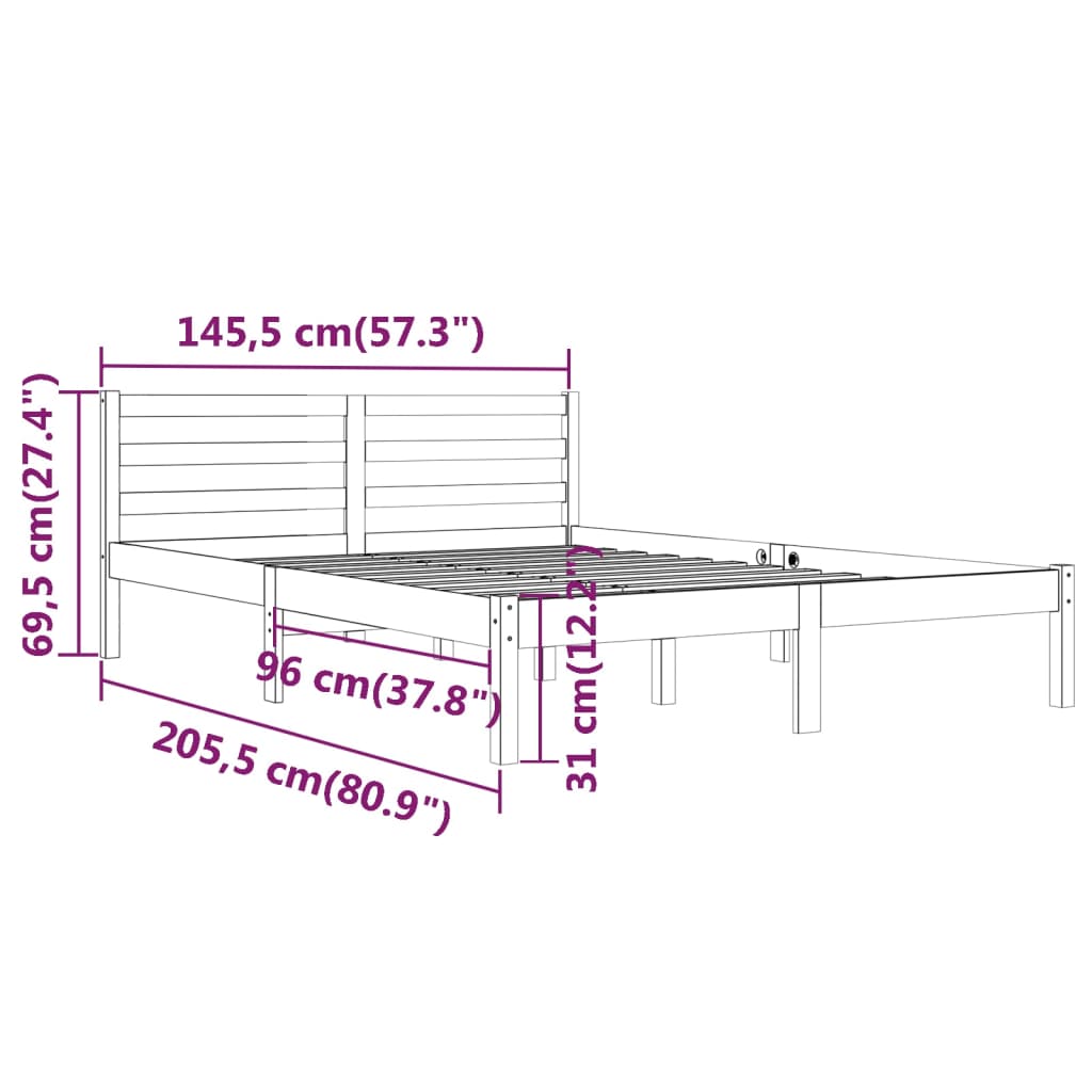 vidaXL Sängram massiv furu 140x200 cm honungsbrun