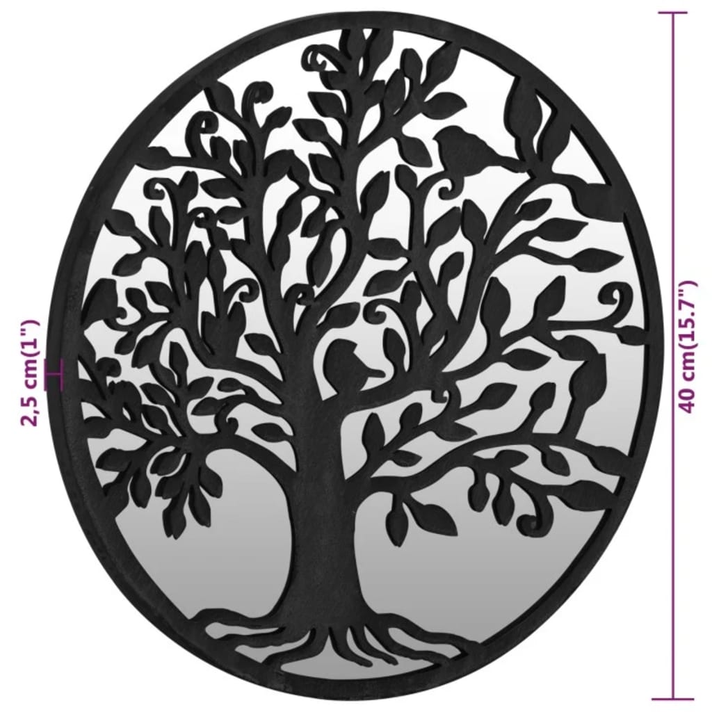 vidaXL Spegel svart 40x2,5 cm rund järn för inomhusbruk