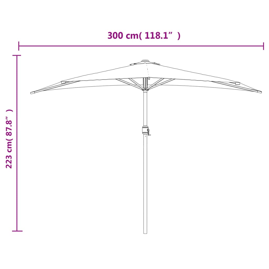 vidaXL Balkongparasoll med aluminiumstolpe sand 300x155 cm halvrunt