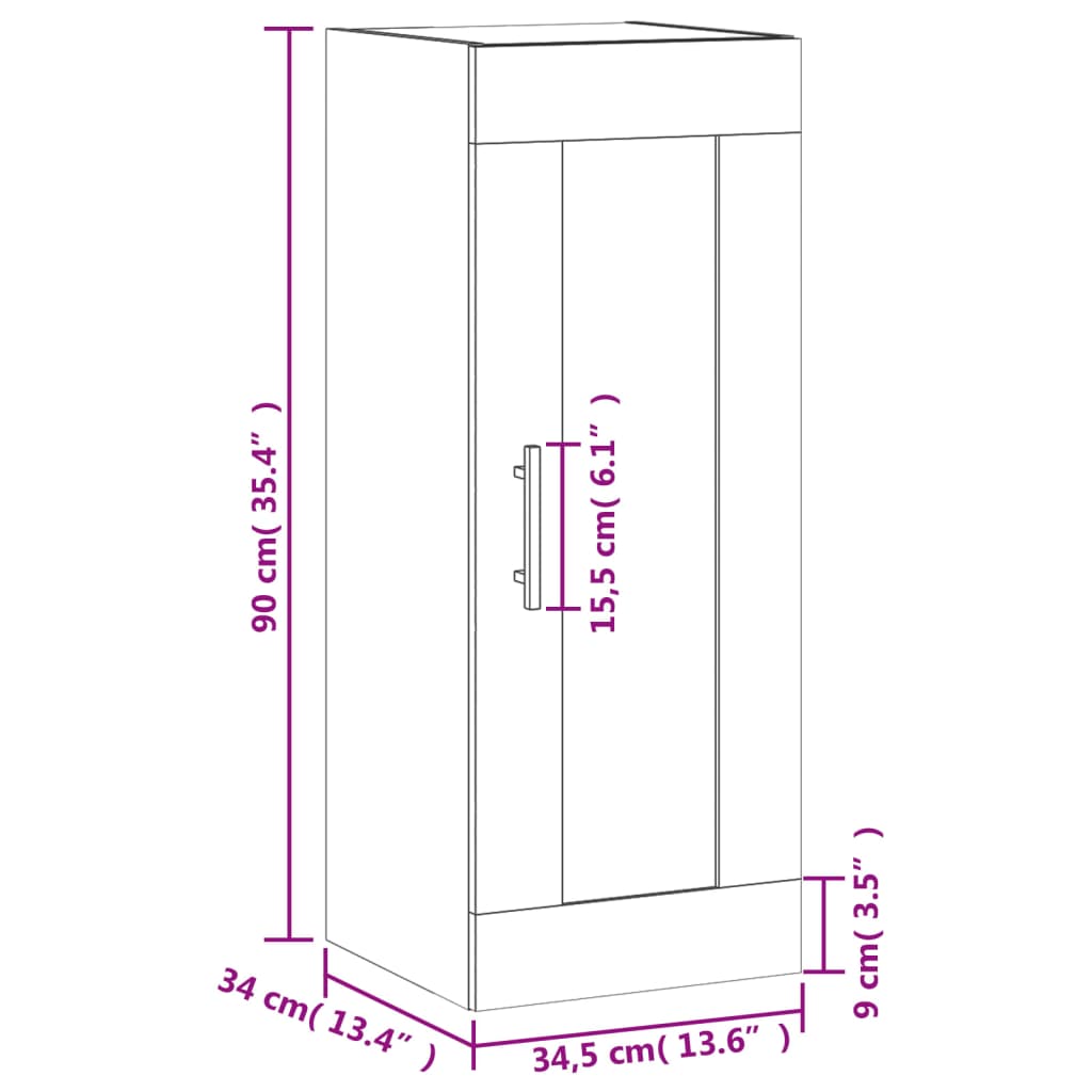 vidaXL Väggskåp betonggrå 34,5x34x90 cm konstruerat trä