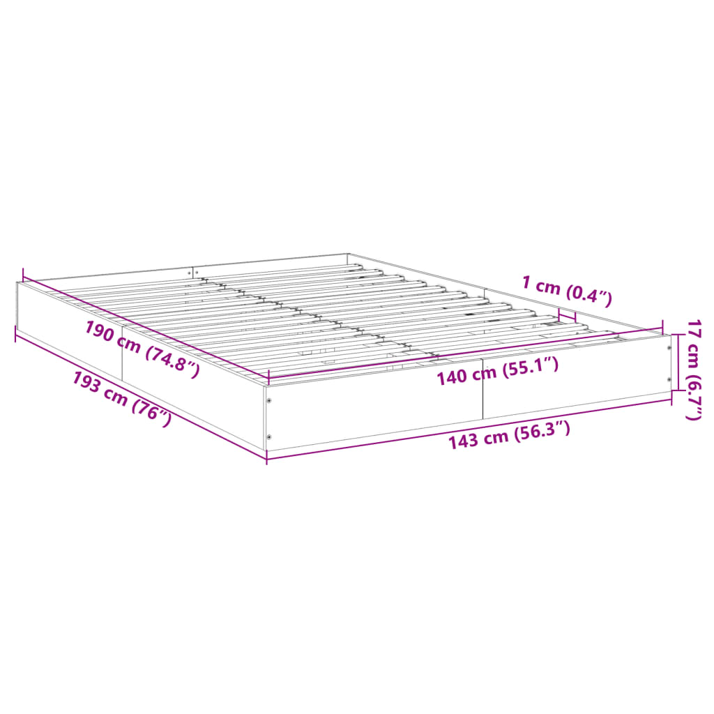 vidaXL Sängram utan madrass rökfärgad ek 140x190 cm konstruerad trä