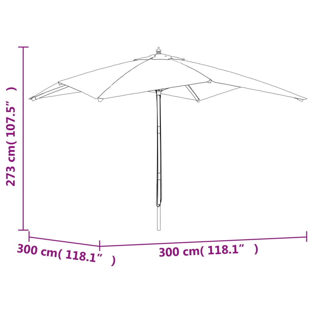 vidaXL Parasoll med trästång 300x300x273 cm azurblå