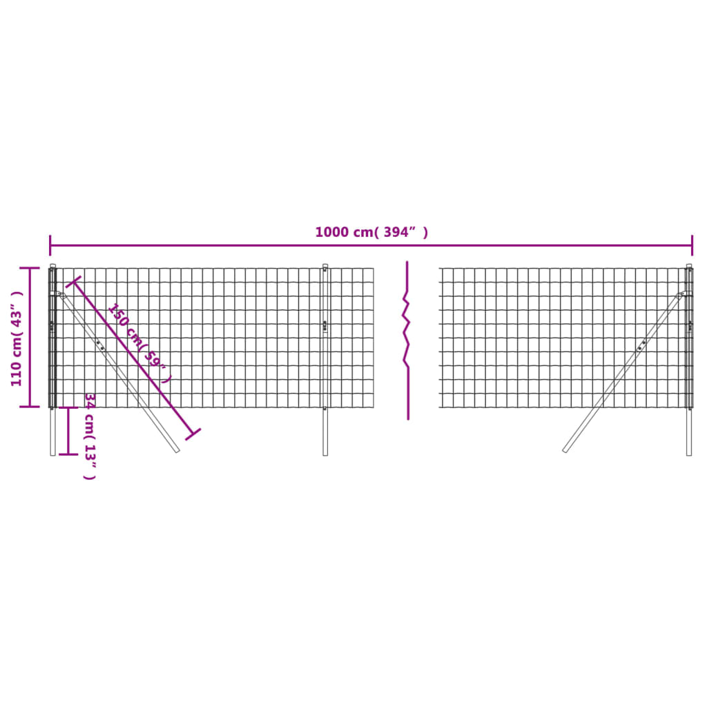 vidaXL Stängsel antracit 1,1x10 m galvaniserat stål