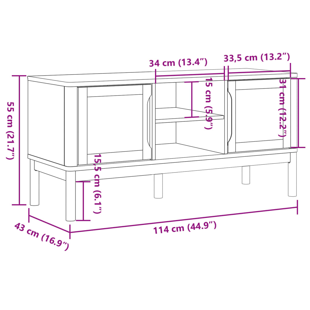 vidaXL Tv-bänk FLORO vit 114x43x55 cm massiv furu