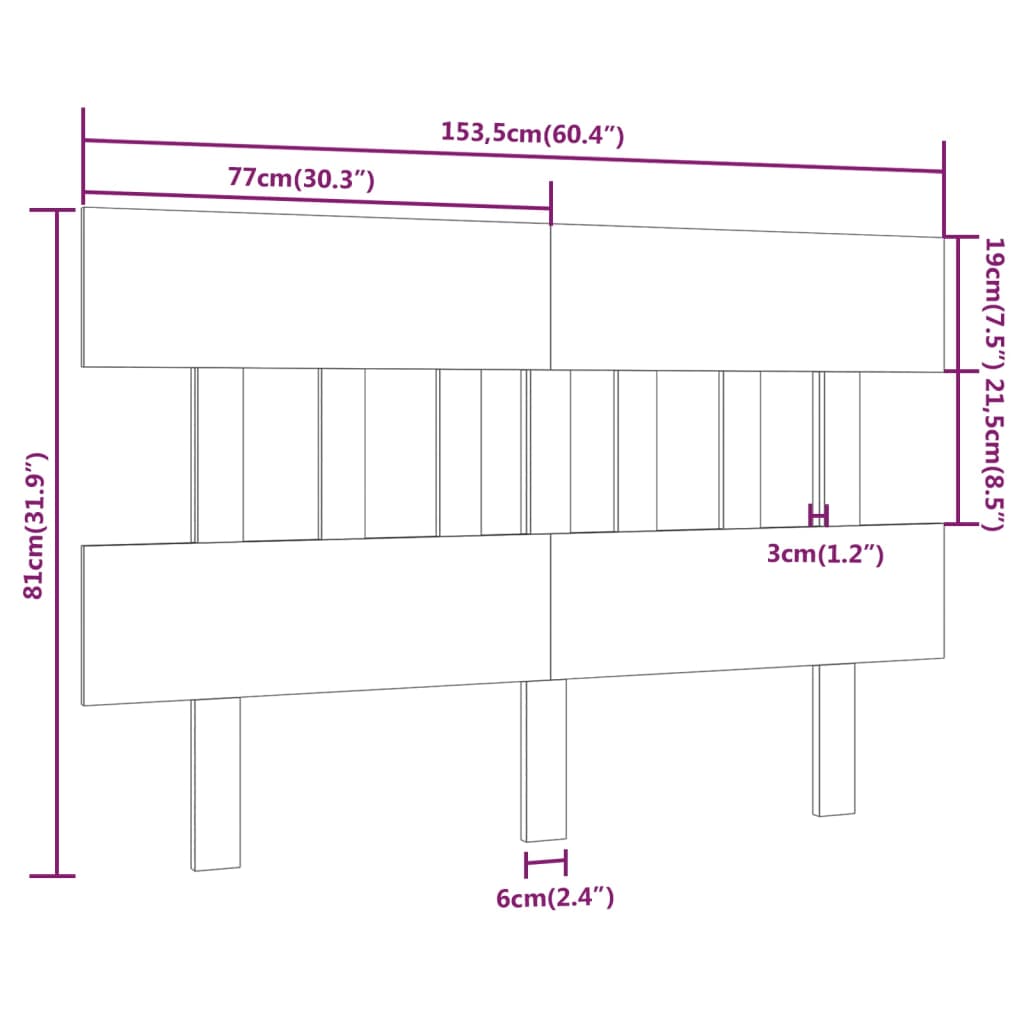 vidaXL Sänggavel svart 153,5x3x81 cm massiv furu