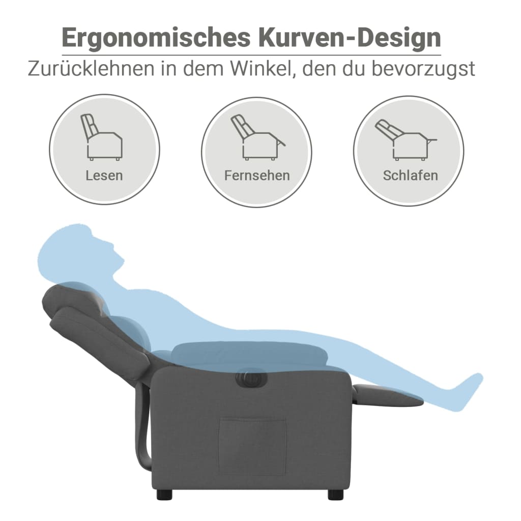 vidaXL Elektrisk reclinerfåtölj mörkgrå tyg