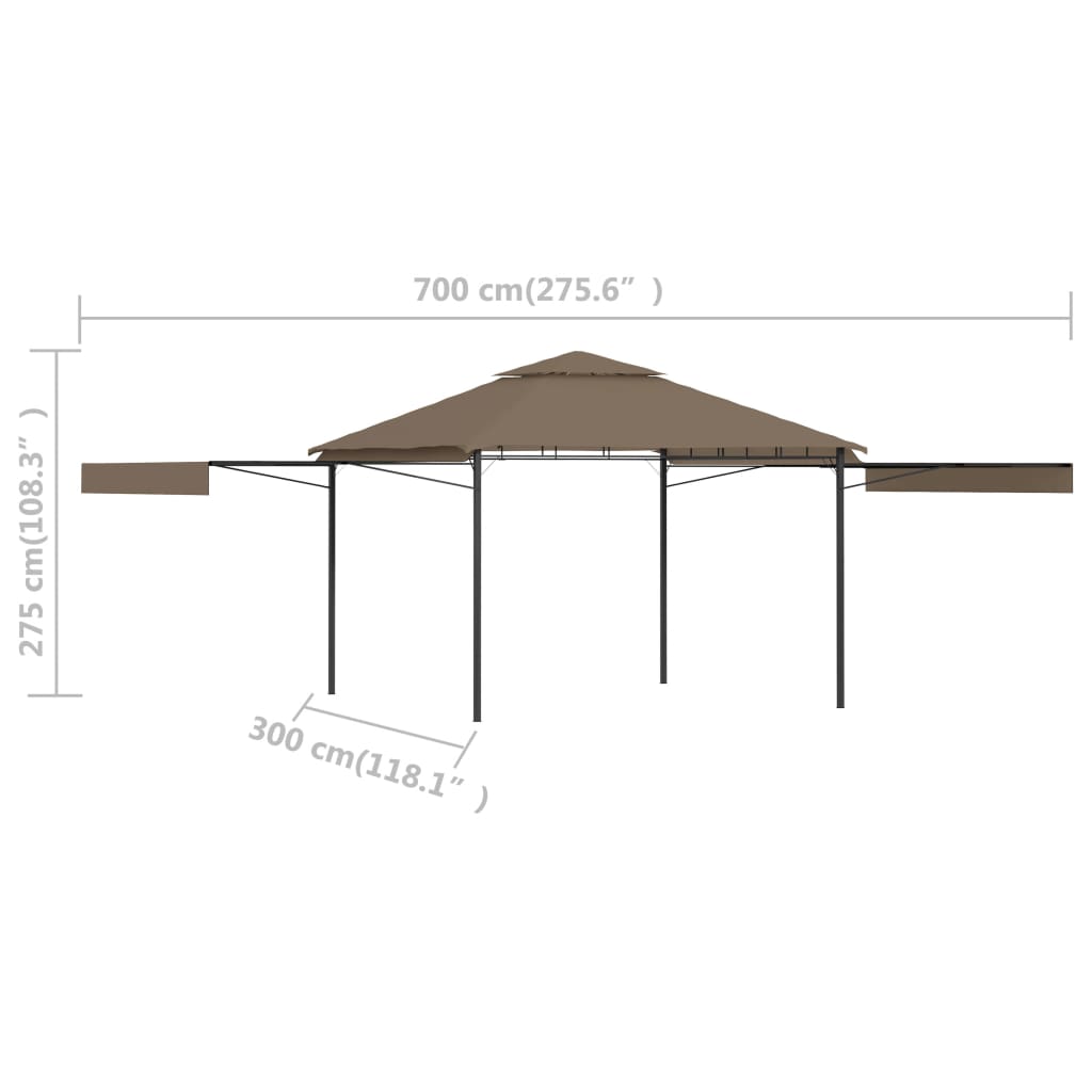 vidaXL Paviljong med förlängda tak 3x3x2,75 m taupe 180 g/m²