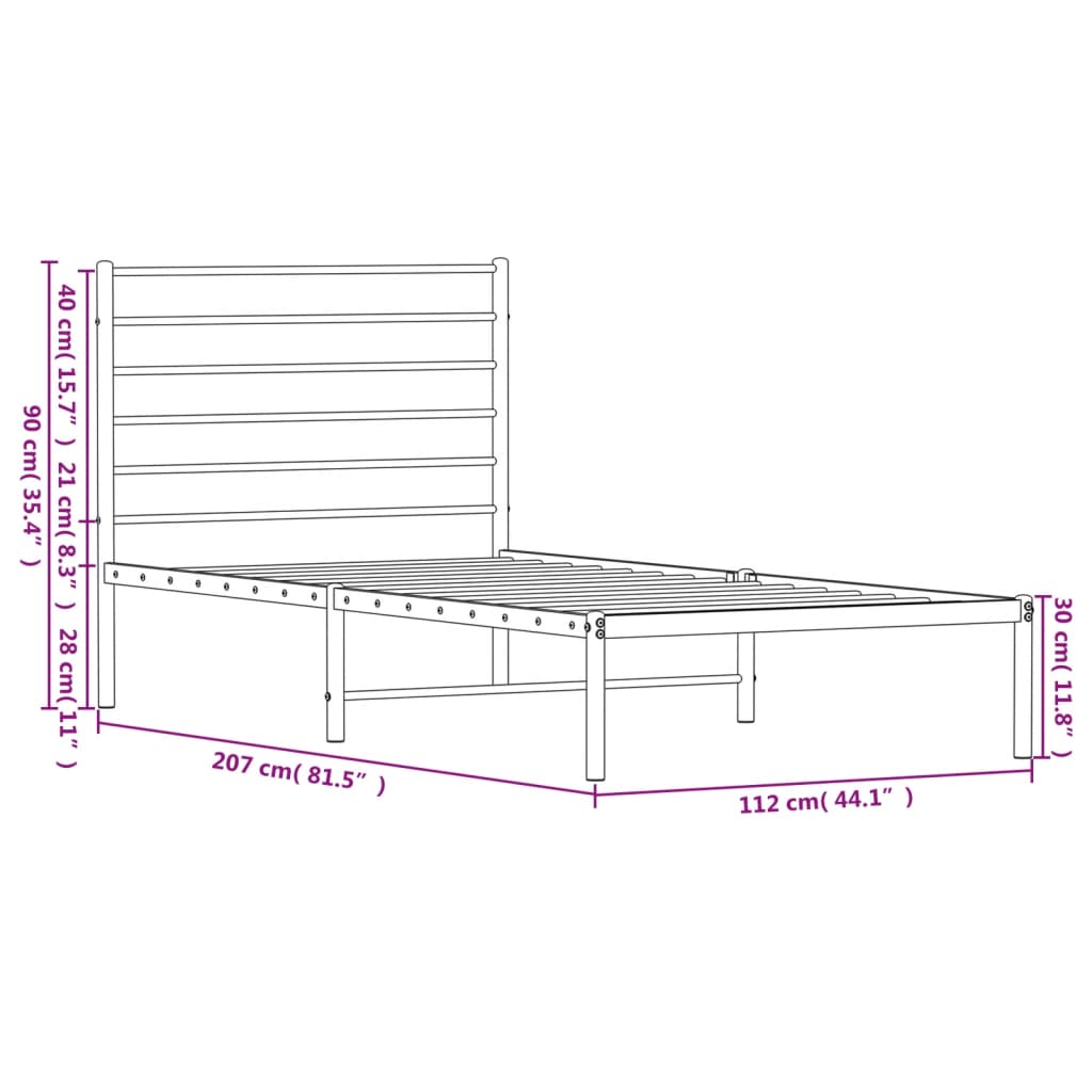 vidaXL Sängram med huvudgavel metall svart 107x203 cm