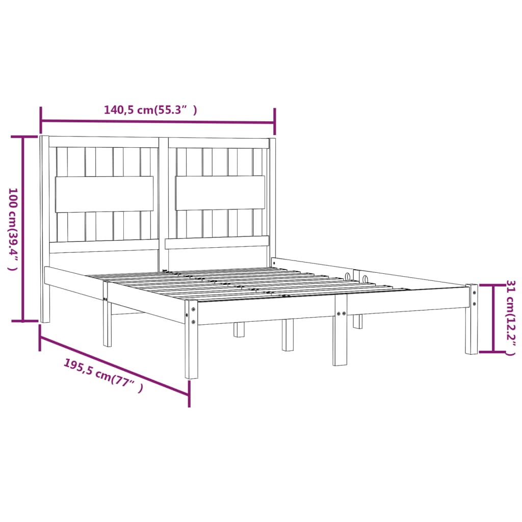 vidaXL Sängram svart massiv furu 135x190 cm