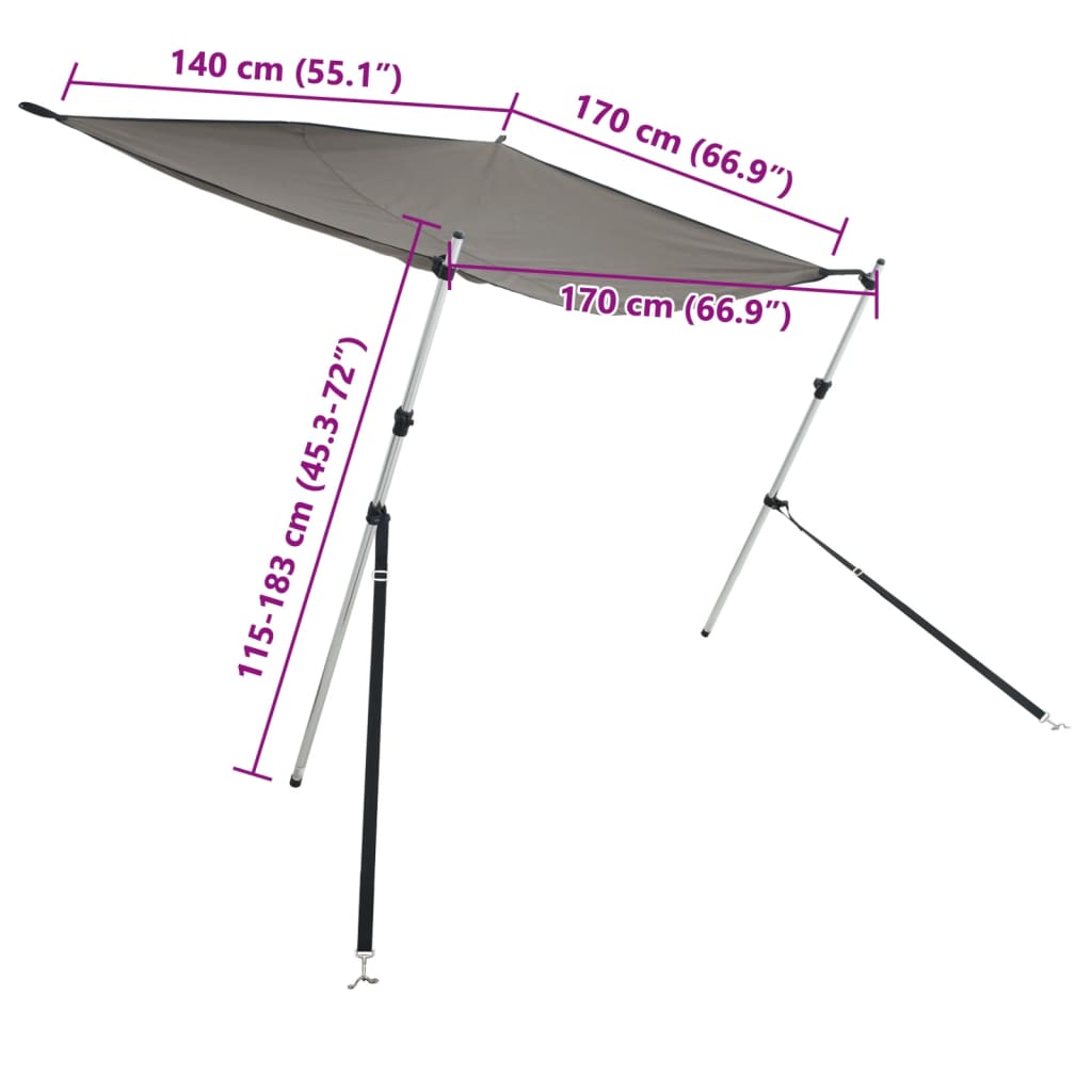 vidaXL Förlängningsdel för båtkapell antracitgrå 170x170x(115-183) cm