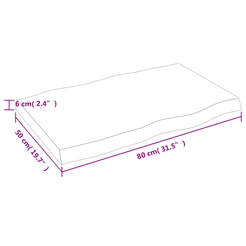 vidaXL Bordsskiva ljusbrun 80x50x(2-6) cm massivt trä levande kant