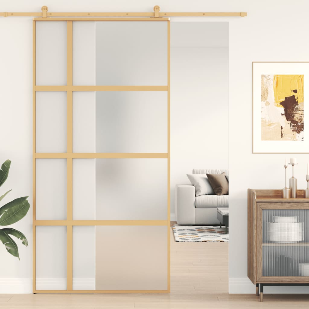 vidaXL Skjutdörr guld 102,5x205 cm frostat ESG-glas och aluminium