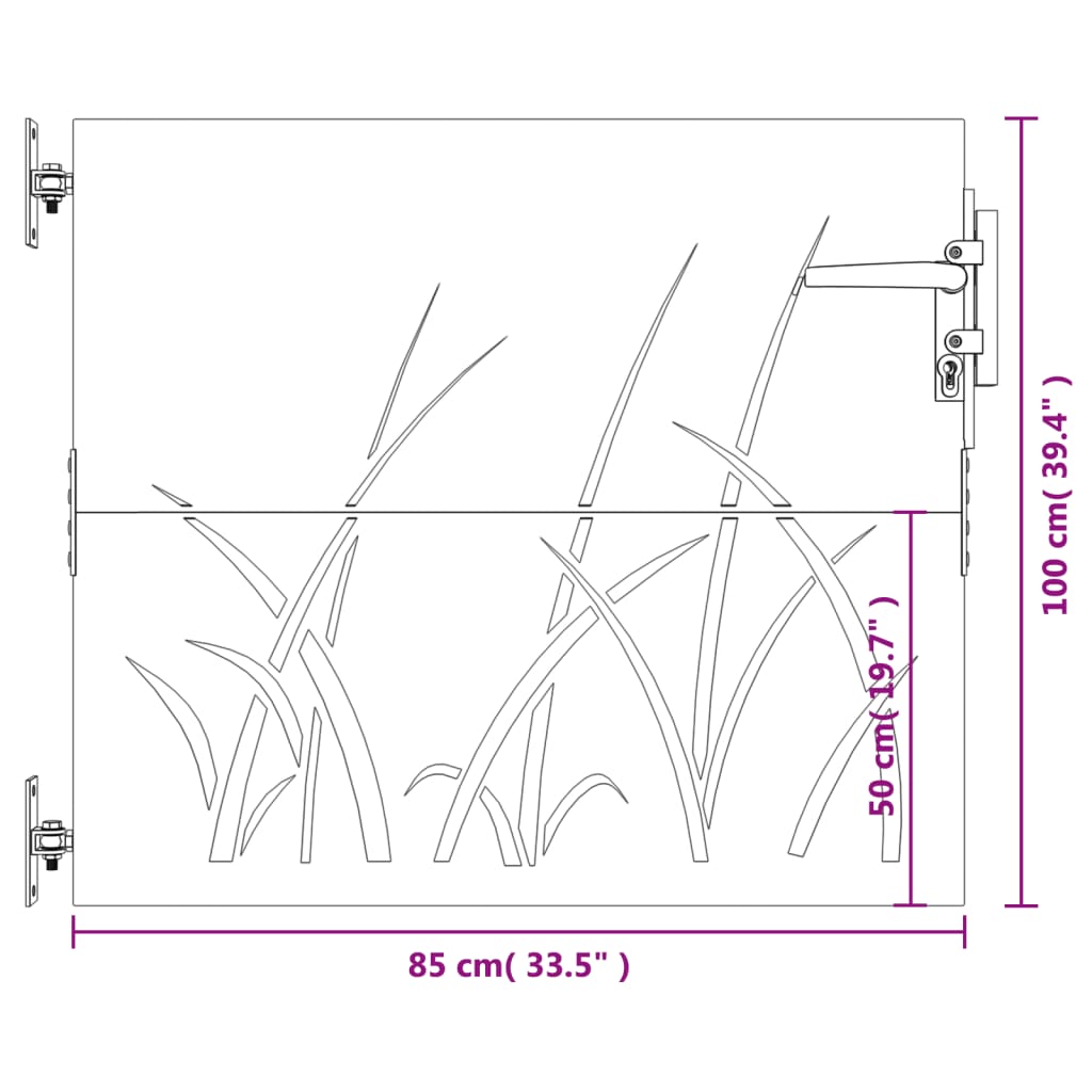 vidaXL Trädgårdsgrind 85x180 cm rosttrögt stål gräsdesign